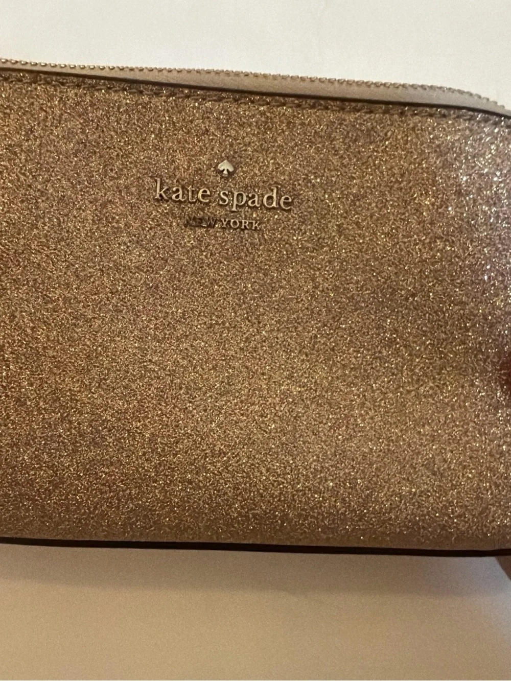 kate spade Glitter Zip Cosmetic Pouch in Gold Travel essential